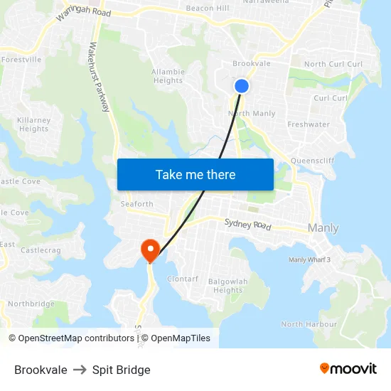 Brookvale to Spit Bridge map