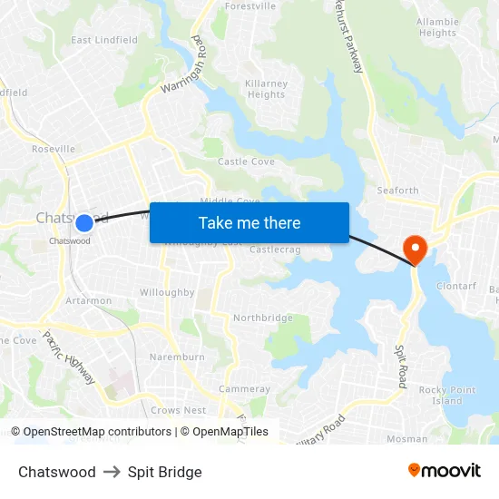 Chatswood to Spit Bridge map