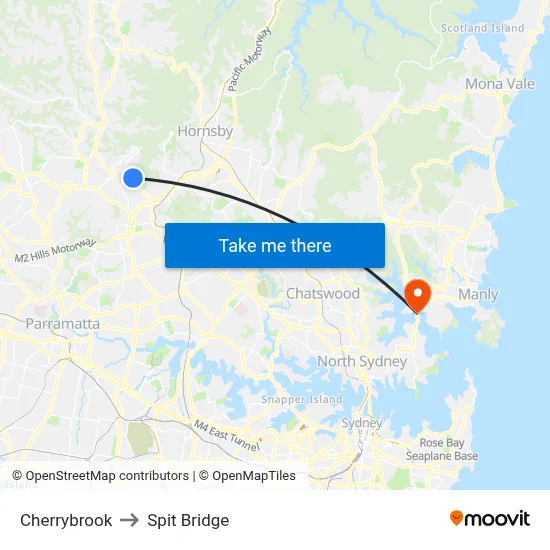 Cherrybrook to Spit Bridge map
