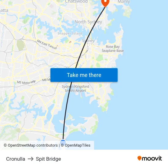 Cronulla to Spit Bridge map