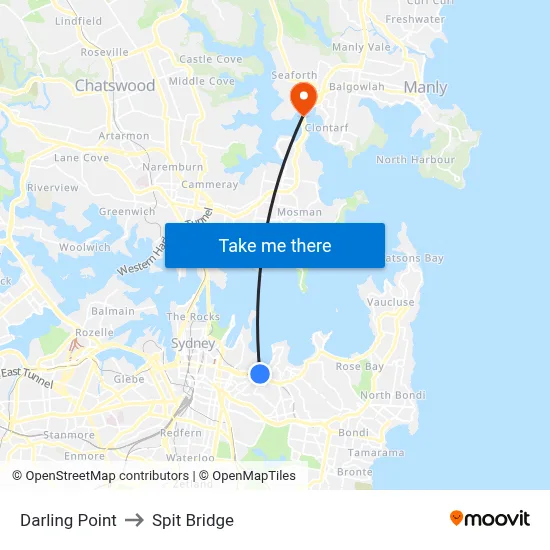 Darling Point to Spit Bridge map