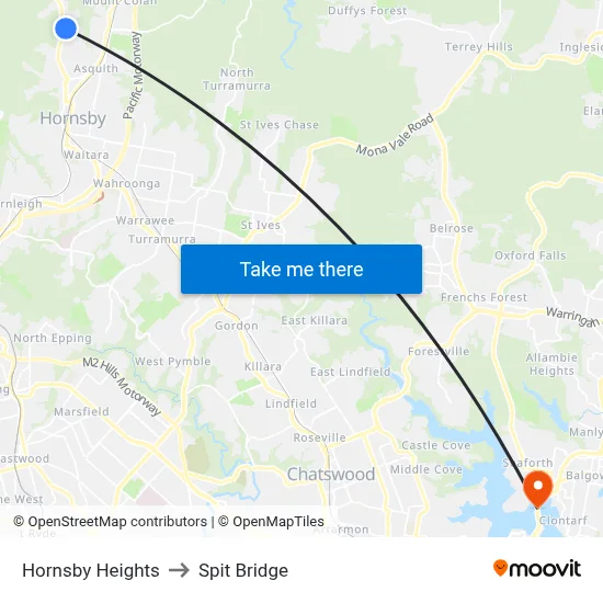 Hornsby Heights to Spit Bridge map