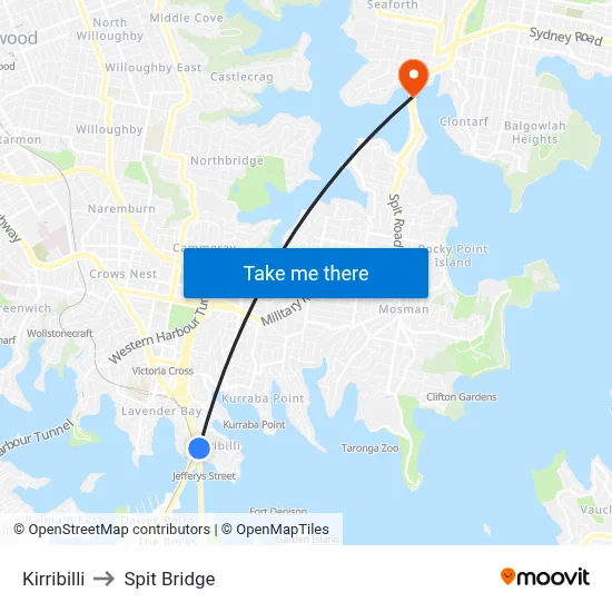 Kirribilli to Spit Bridge map