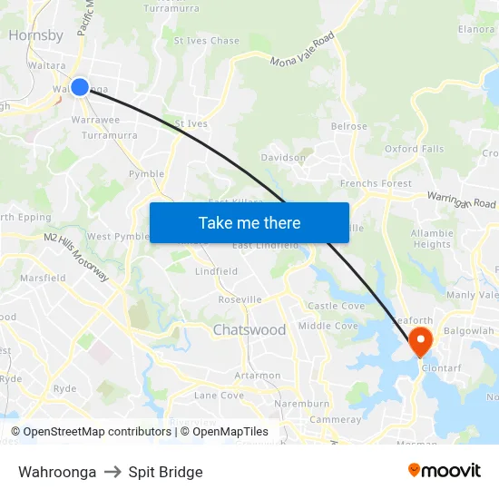 Wahroonga to Spit Bridge map