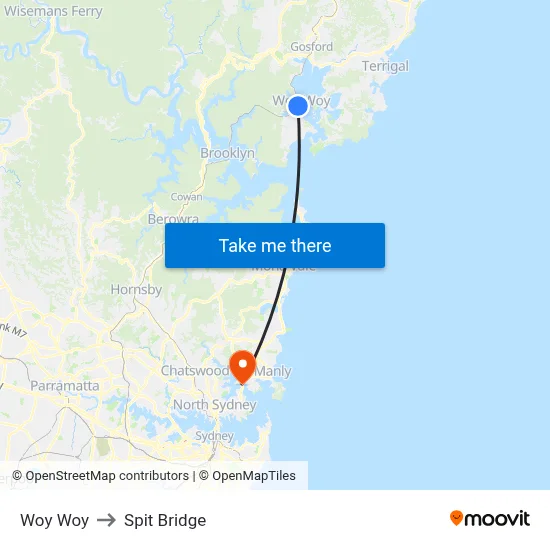 Woy Woy to Spit Bridge map