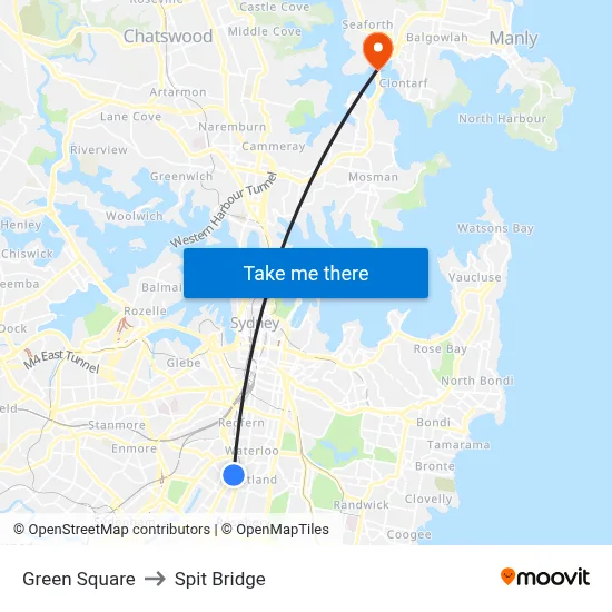 Green Square to Spit Bridge map