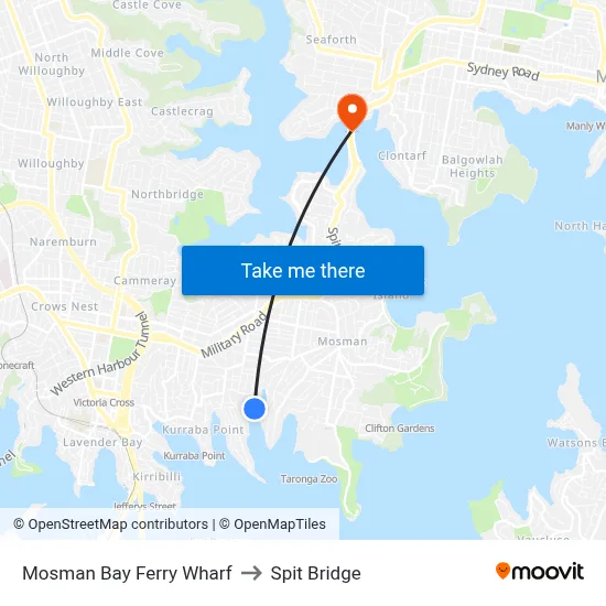 Mosman Bay Ferry Wharf to Spit Bridge map