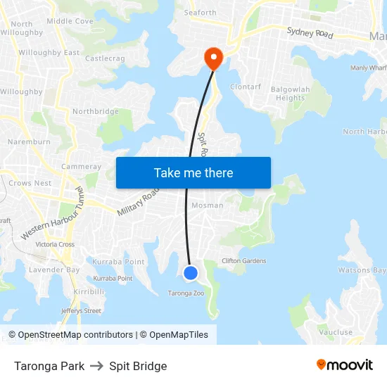 Taronga Park to Spit Bridge map