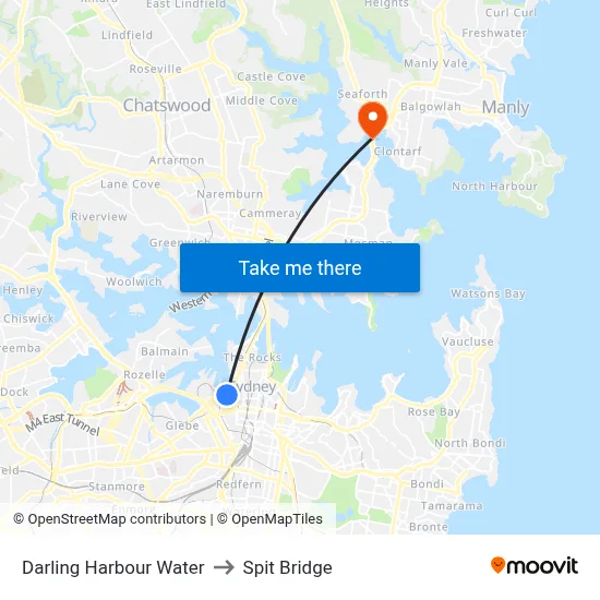Darling Harbour Water to Spit Bridge map