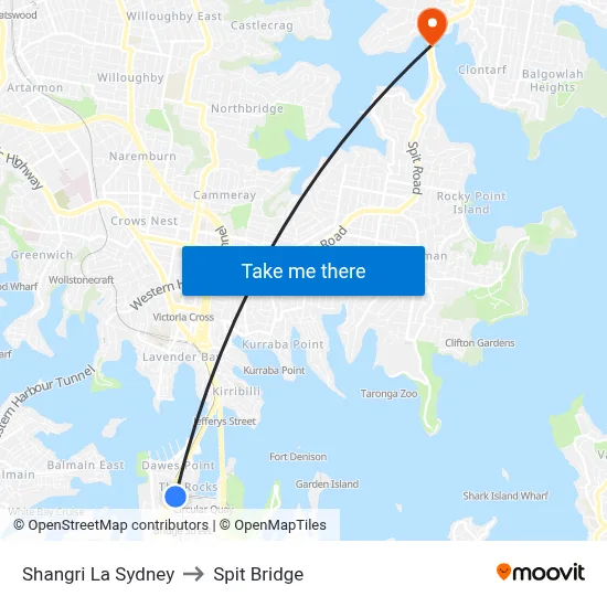 Shangri La Sydney to Spit Bridge map