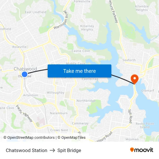 Chatswood Station to Spit Bridge map