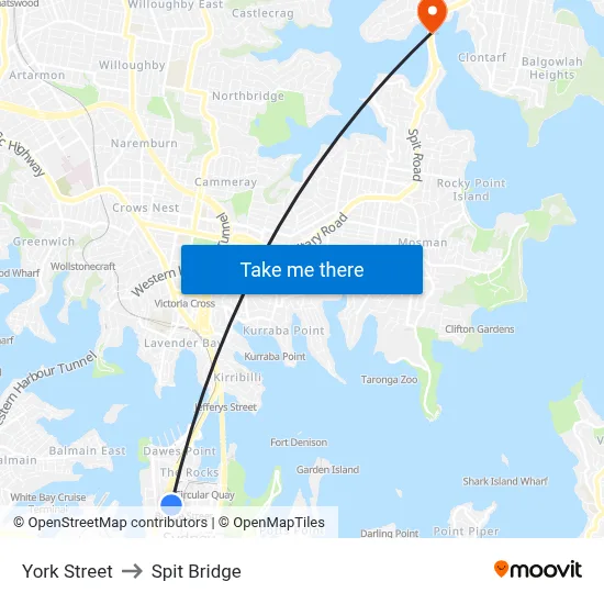 York Street to Spit Bridge map