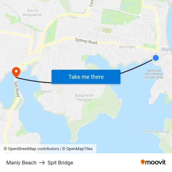 Manly Beach to Spit Bridge map