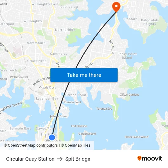 Circular Quay Station to Spit Bridge map