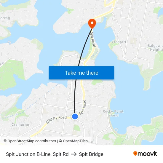 Spit Junction B-Line, Spit Rd to Spit Bridge map