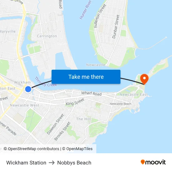 Wickham Station to Nobbys Beach map