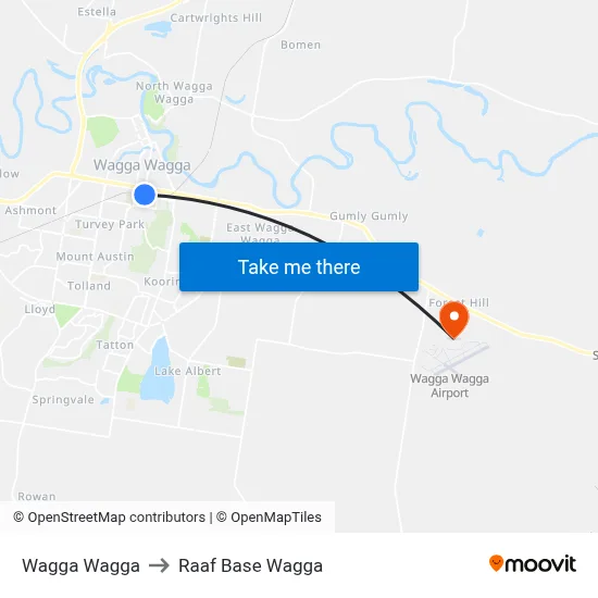 Wagga Wagga to Raaf Base Wagga map