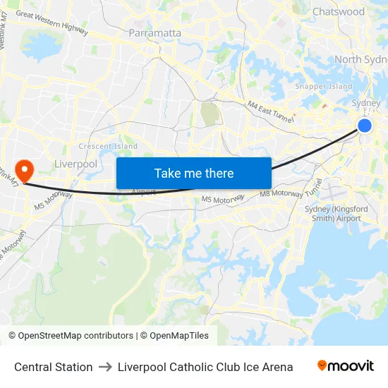 Central Station to Liverpool Catholic Club Ice Arena map