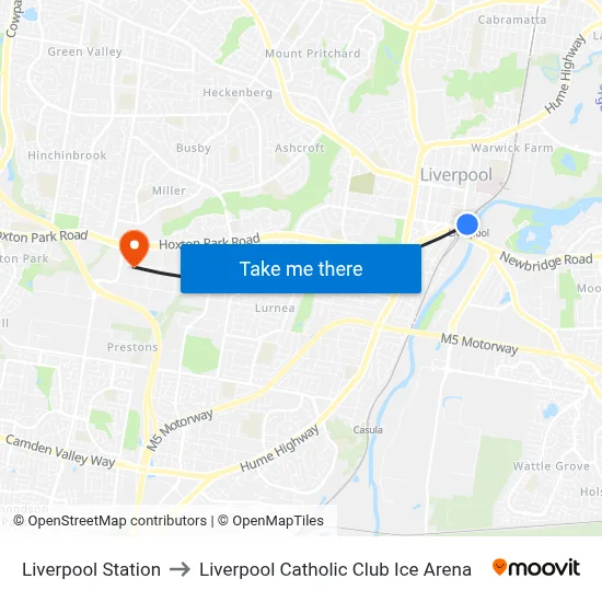 Liverpool Station to Liverpool Catholic Club Ice Arena map
