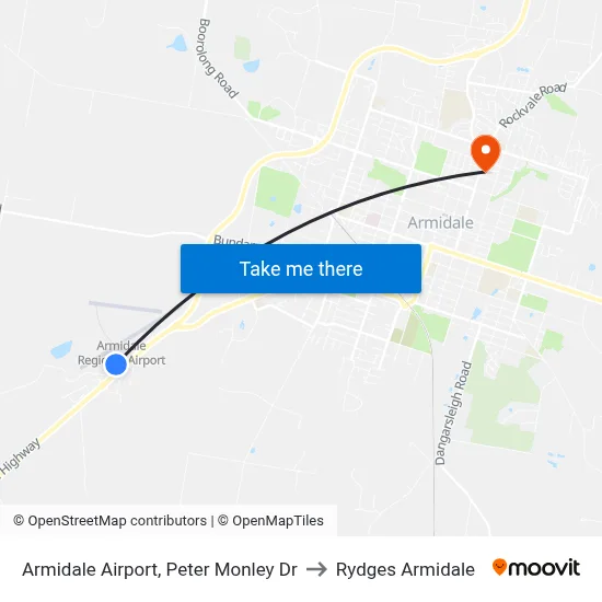 Armidale Airport, Peter Monley Dr to Rydges Armidale map