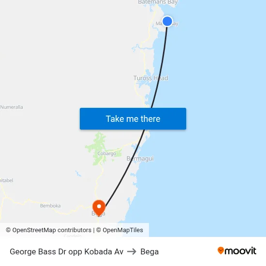 George Bass Dr opp Kobada Av to Bega map
