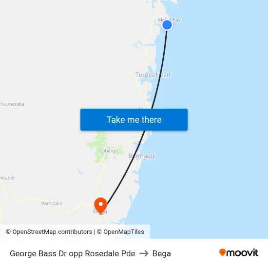 George Bass Dr opp Rosedale Pde to Bega map