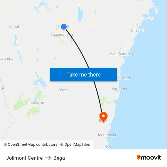Jolimont Centre to Bega map