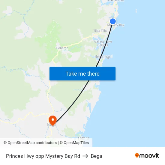 Princes Hwy opp Mystery Bay Rd to Bega map