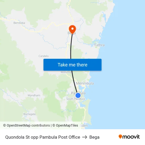 Quondola St opp Pambula Post Office to Bega map