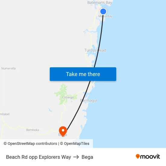 Beach Rd opp Explorers Way to Bega map