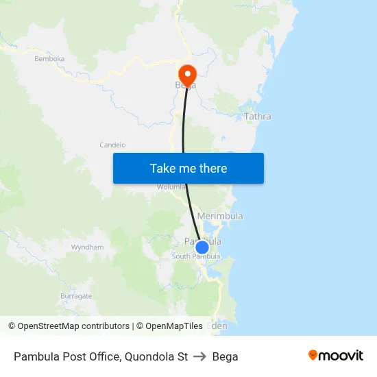 Pambula Post Office, Quondola St to Bega map