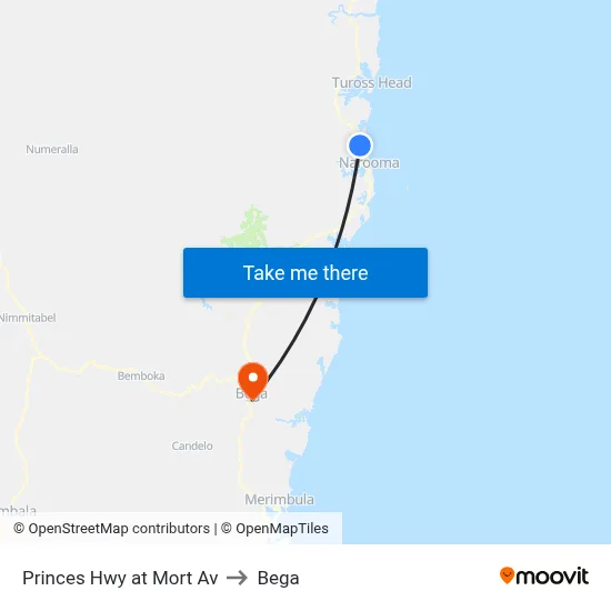 Princes Hwy at Mort Av to Bega map