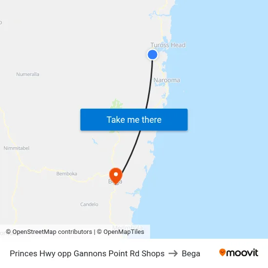 Princes Hwy opp Gannons Point Rd Shops to Bega map
