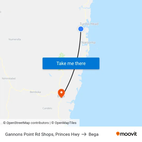 Gannons Point Rd Shops, Princes Hwy to Bega map