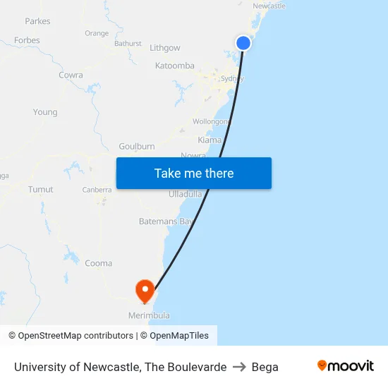 University of Newcastle, The Boulevarde to Bega map