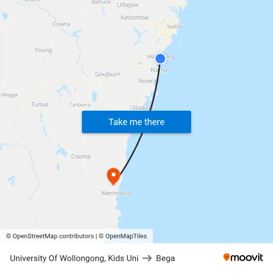 University Of Wollongong, Kids Uni to Bega map