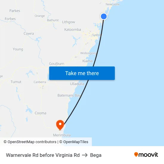 Warnervale Rd before Virginia Rd to Bega map