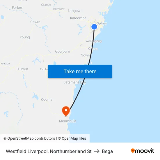 Westfield Liverpool, Northumberland St to Bega map