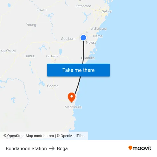 Bundanoon Station to Bega map