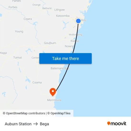 Auburn Station to Bega map