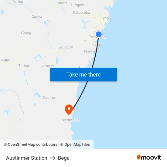Austinmer Station to Bega map