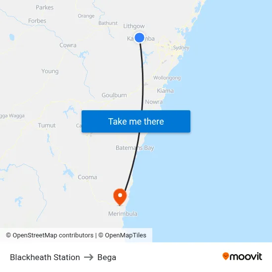 Blackheath Station to Bega map