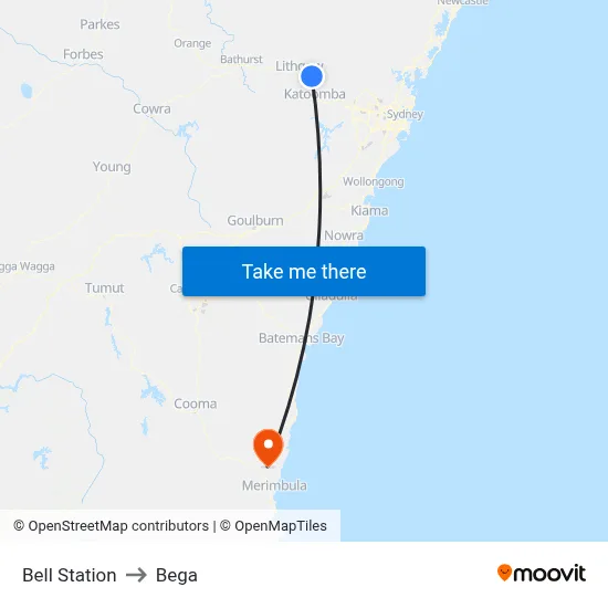 Bell Station to Bega map