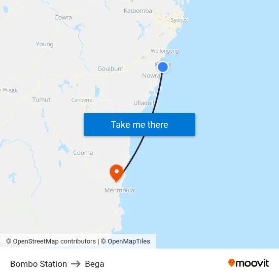 Bombo Station to Bega map
