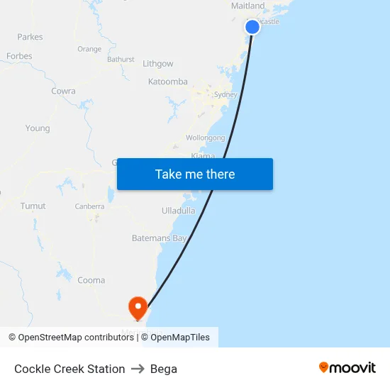 Cockle Creek Station to Bega map