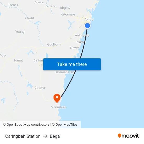 Caringbah Station to Bega map