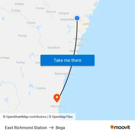 East Richmond Station to Bega map