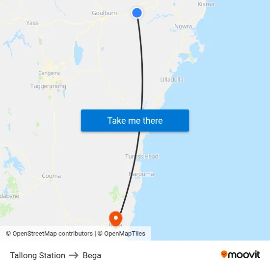 Tallong Station to Bega map