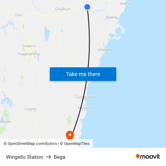 Wingello Station to Bega map