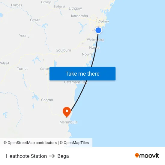 Heathcote Station to Bega map